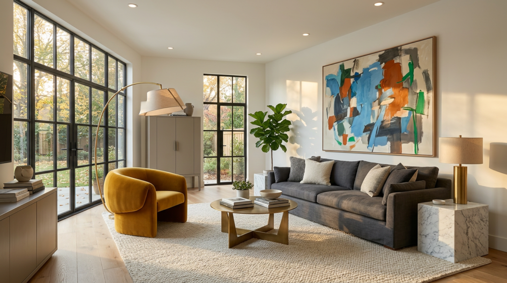 mix neutral and bold colours in interiors