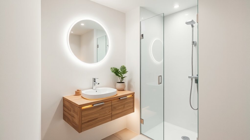bright layered bathroom lighting