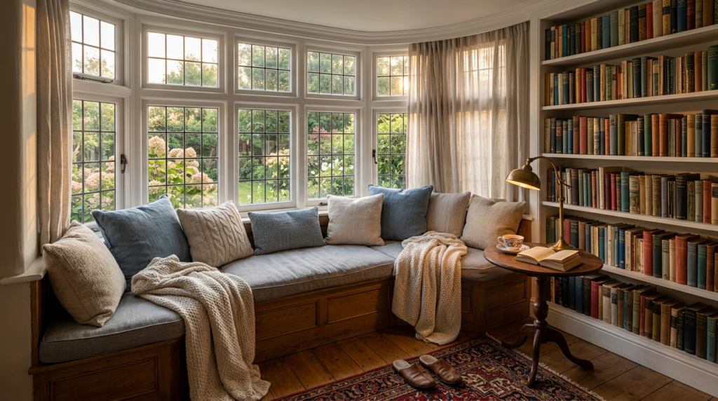 designing a reading nook in a bay window