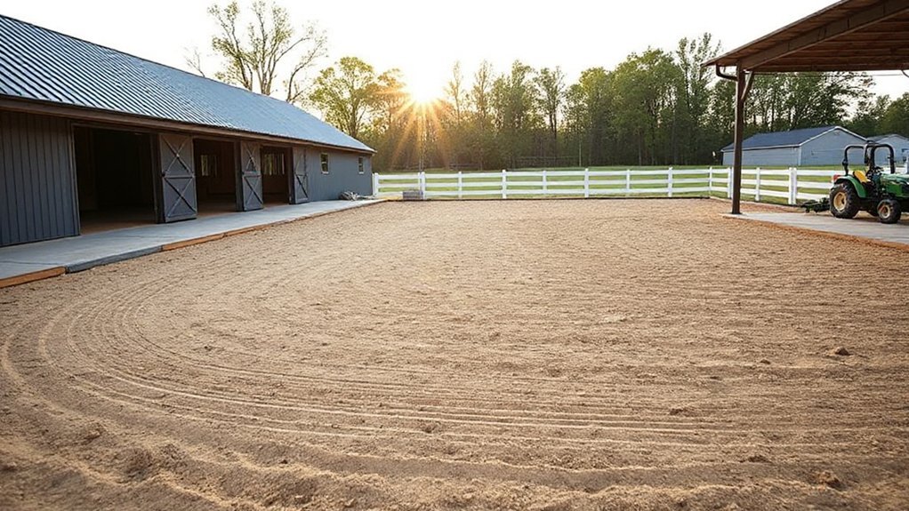 equestrian property with durable low maintenance arena footing