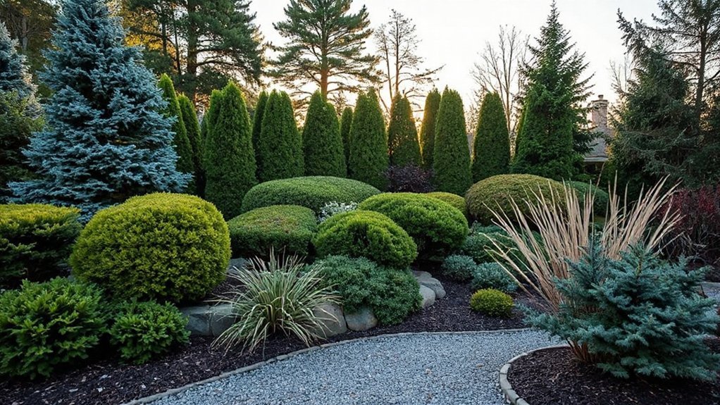 evergreens create layered shelter