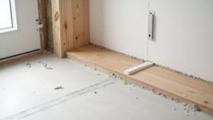 flooring beneath drywall placement
