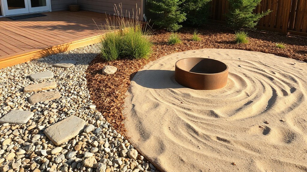 layered gravel and mulch textures