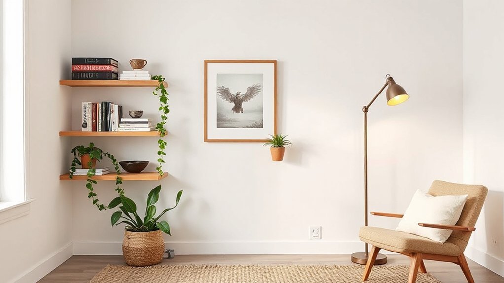 layered shelves with plants