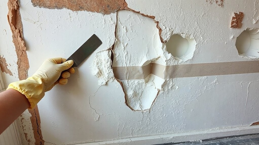 How To Plaster A Damaged Wall open cracks patch holes securely