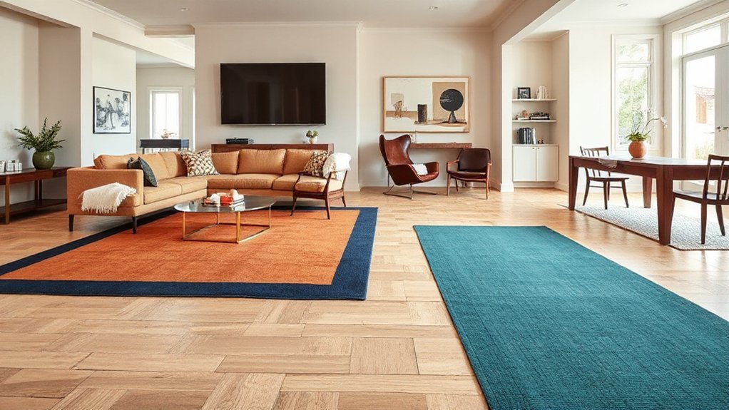 use contrasting rugs effectively